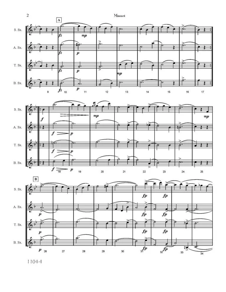 p-35-Schubert-Minuet-D334-Score-Page-2.jpg SATB Sax Quartet | Minuet D.334 by Schubert