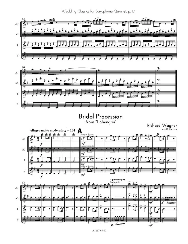 Wedding Classics for Saxophone Quartet