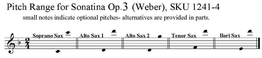 Sonatina, Op. 3, No. 1, by Weber for S/AATB Saxophone Quartet