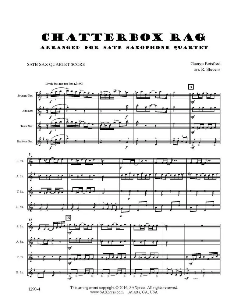 Chatterbox Rag  | Sax Quartet