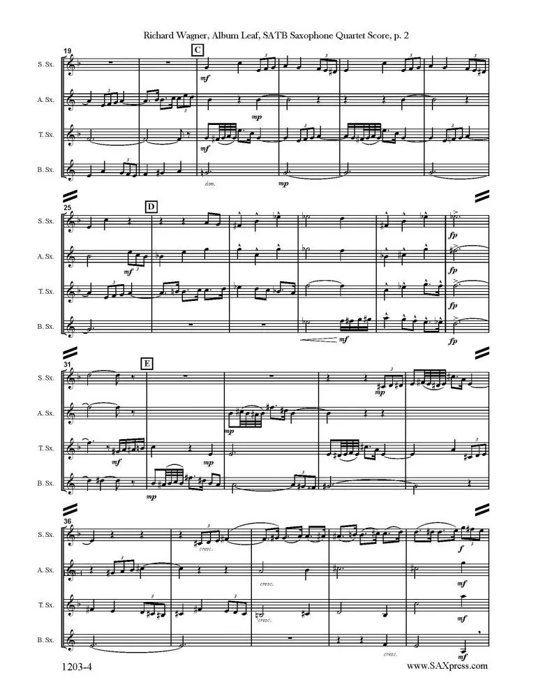SAMPLE pg 2 1203-4 Wagner Albumleaf for Frau Betty Schott Album Leaf for Frau Betty Schott Saxophone Quartet