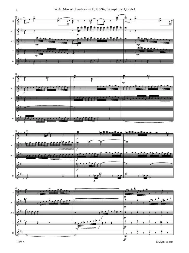 1189-5 MOZART Fantasia in F K594 -4 Fantasia In F, K. 549