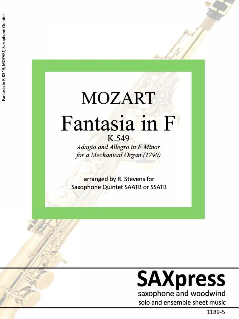 1189-5 MOZART Fantasia in F K594 -COVER Fantasia In F, K. 549