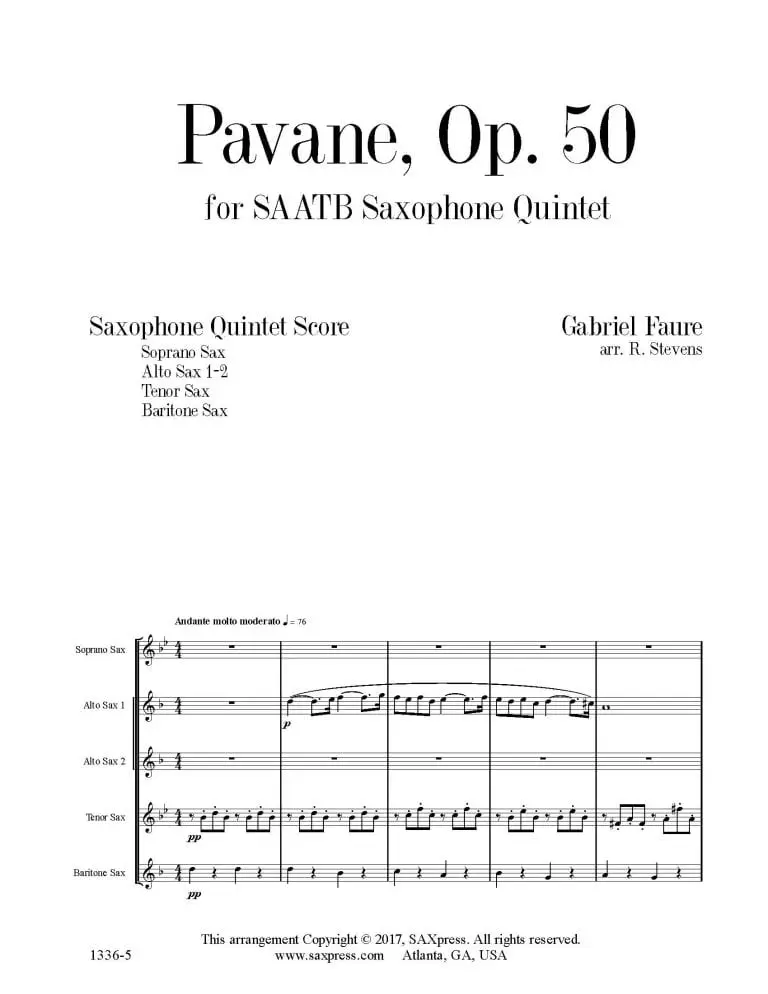 Pavane, Op. 50  | Sax  Quintet