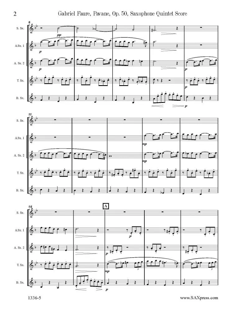Pavane, Op. 50  | Sax  Quintet