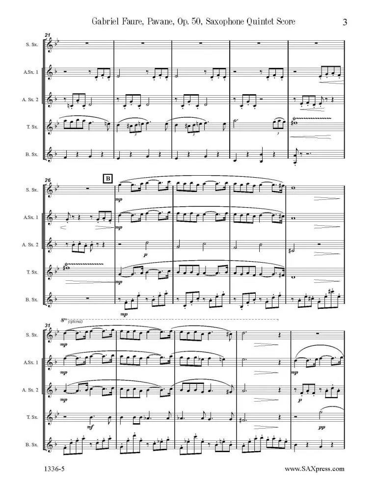 Pavane, Op. 50  | Sax  Quintet