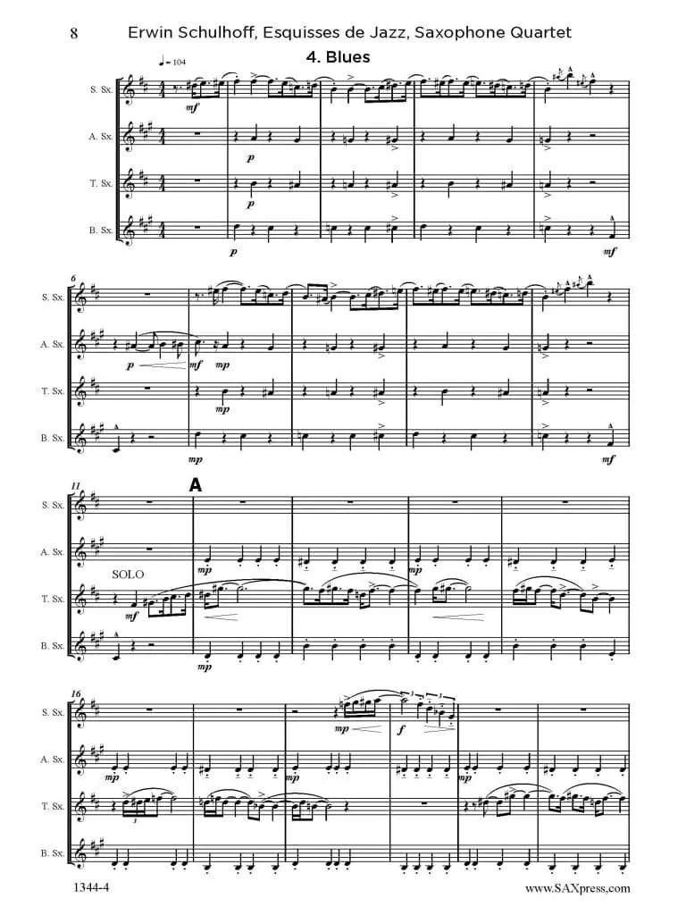 1344-4 Schulhoff Six Jazz Scenes_Page_11 Esquisses de Jazz | Sax Quartet