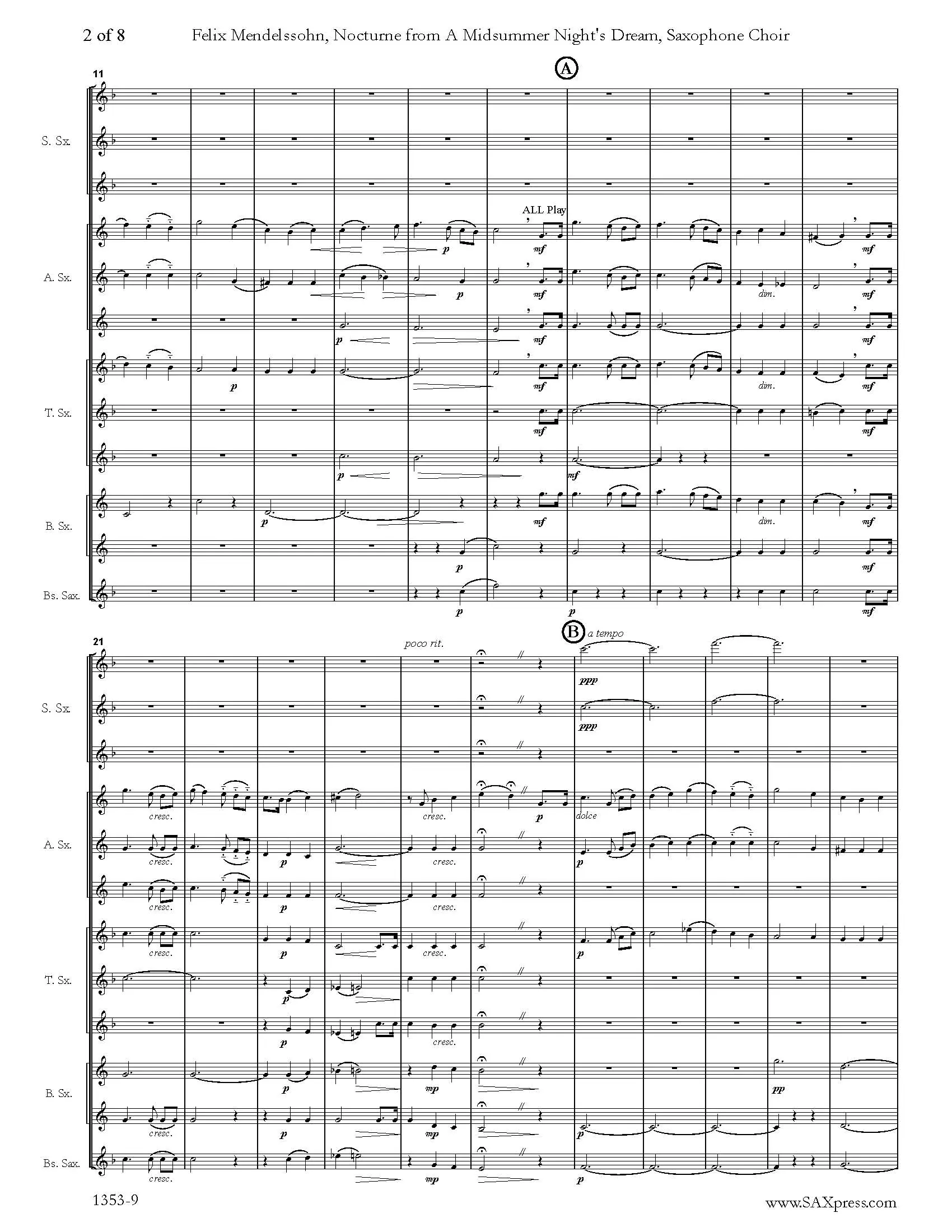 Nocturne from A Midsummer Night's Dream | Mendelssohn | Saxophone Choir - Image 3