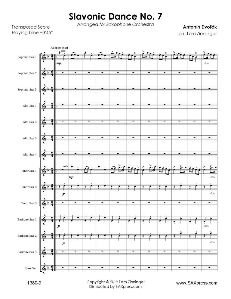 Slavonic Dance No. 7 | Dvořák | Saxophone Choir