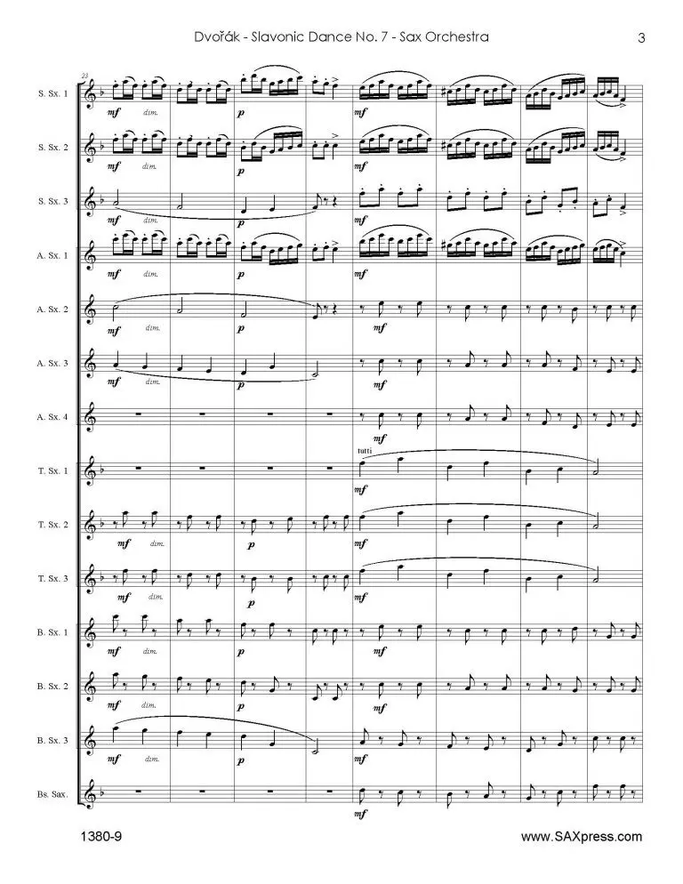 Slavonic Dance No. 7 | Dvořák | Saxophone Choir