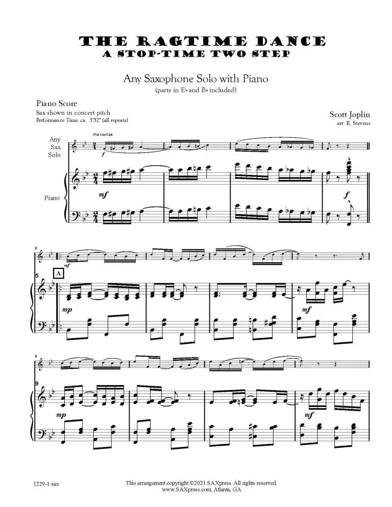 1229-1 sax JOPLIN The Ragtime Dance_Page_1 The Ragtime Dance | Saxophone Solo