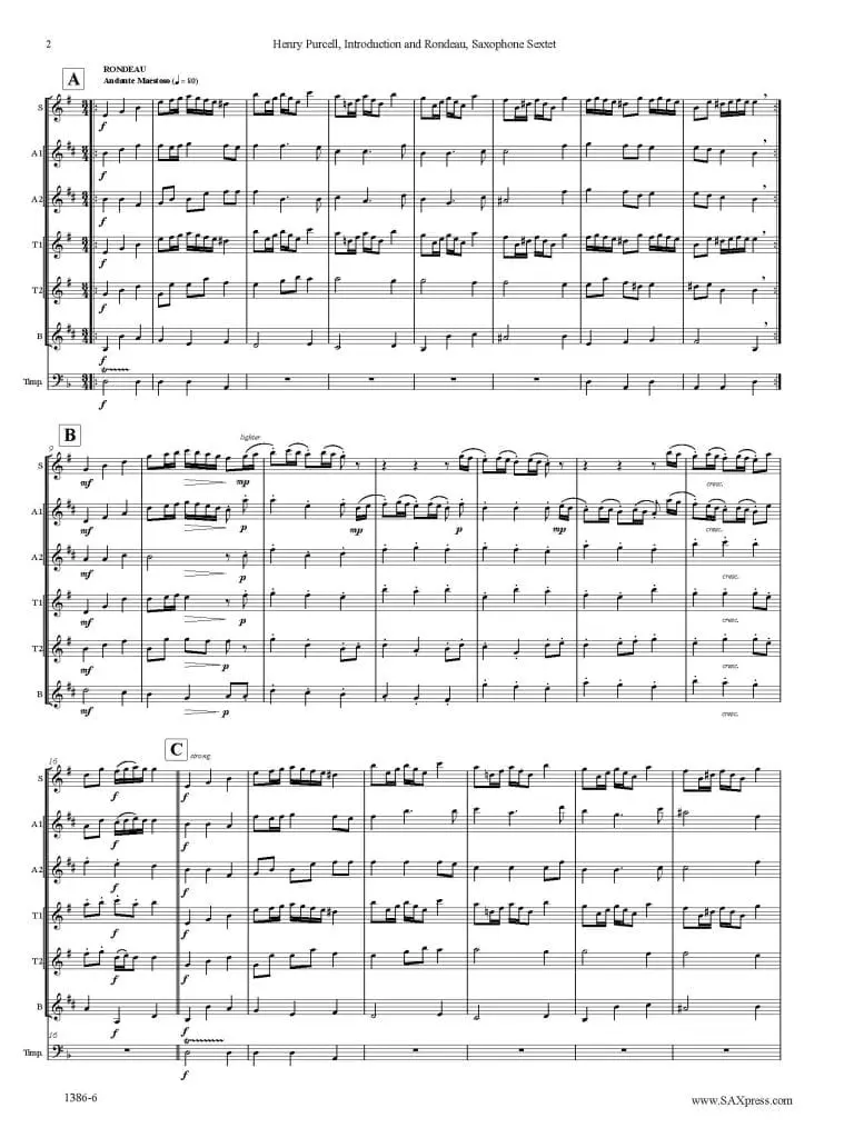 1386-6 PURCELL Abdelazar Introduction and Rondeau 00 SCORE Sax Sextet_Page_2 Introduction and Rondeau from Abdelazer | Purcell | Sax Sextet