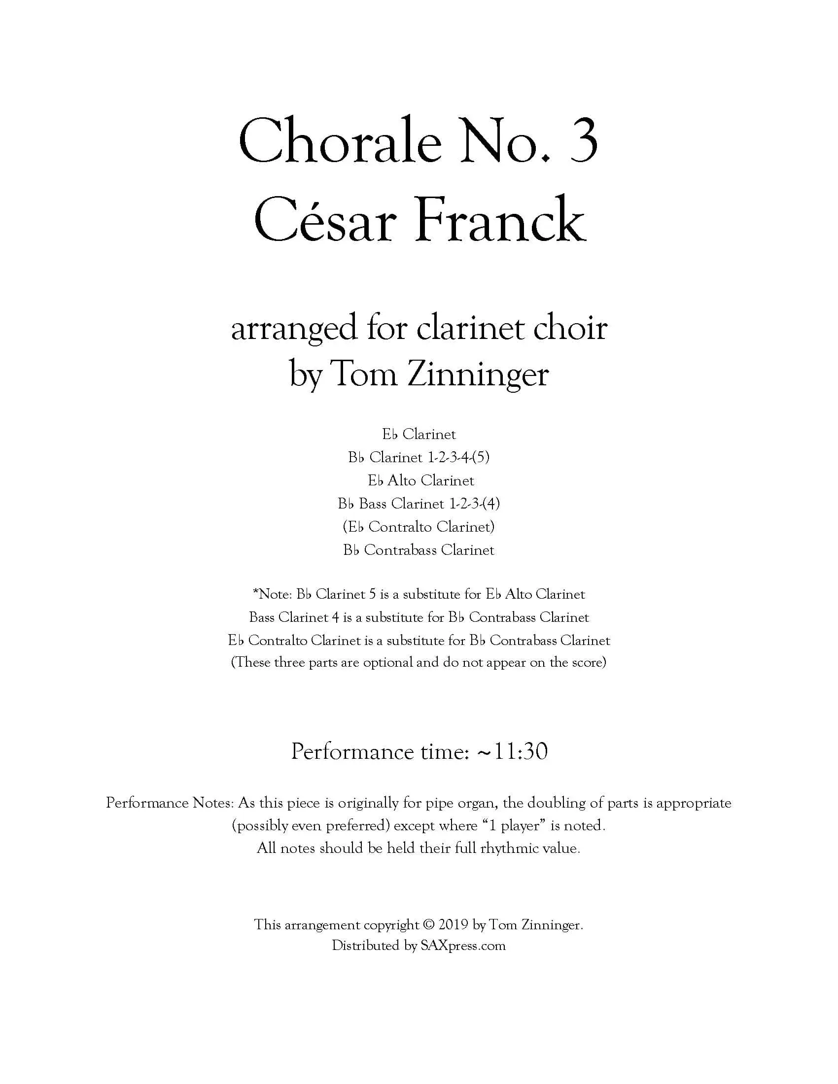 Chorale No. 3 | César Franck | Clarinet Choir - Image 2