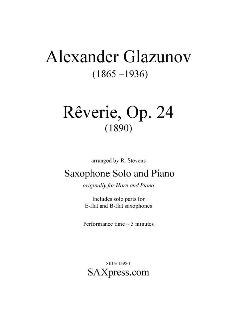 1395-1 GLAZUNOV Reverie -00- Piano score w sax_Page_03 Reverie, Op. 24