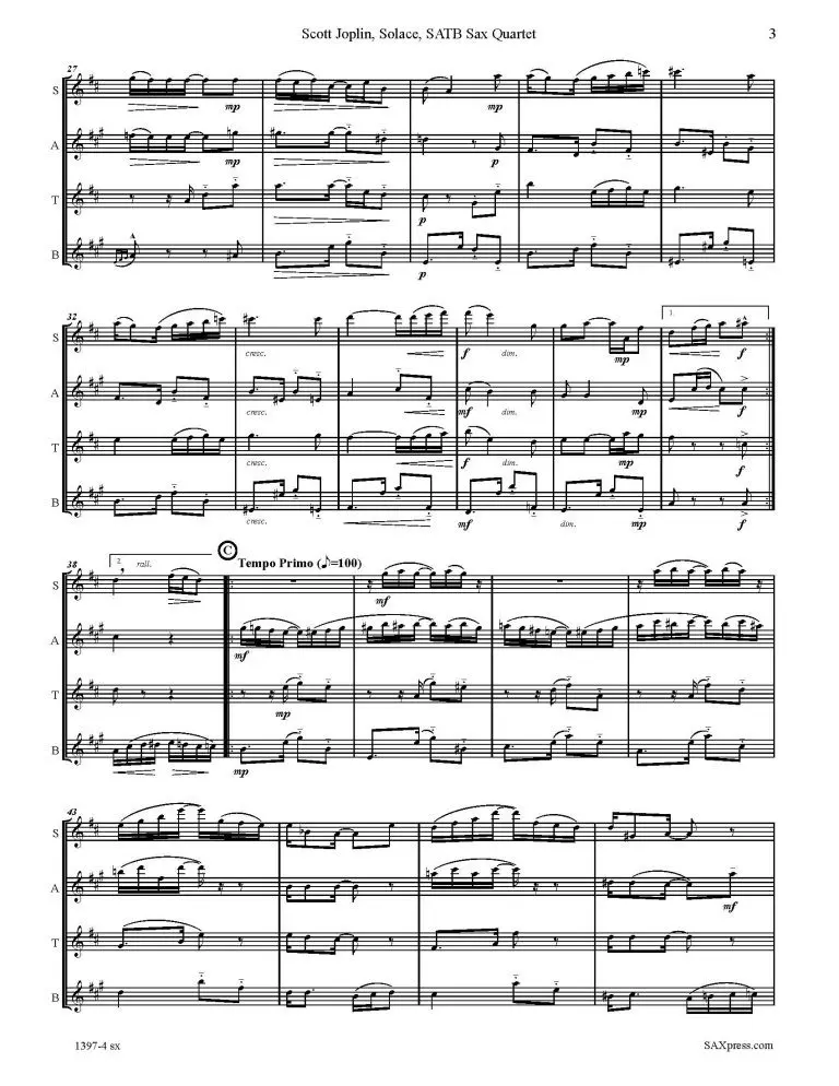 Solace - A Mexican Serenade - Saxophone Quartet