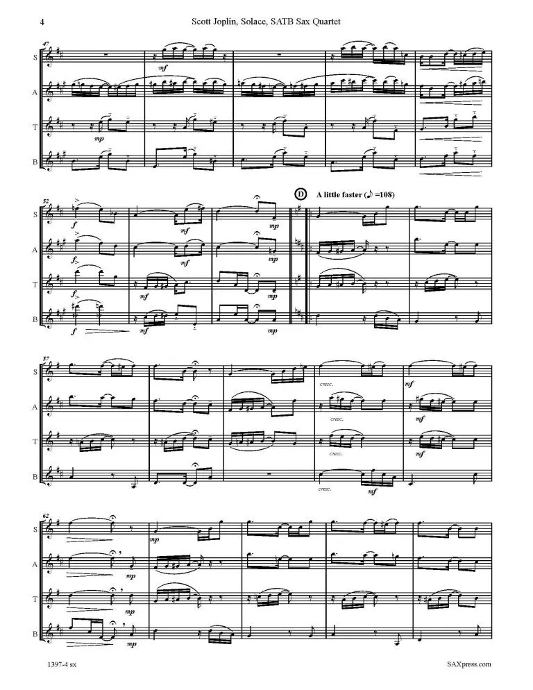 Solace - A Mexican Serenade - Saxophone Quartet