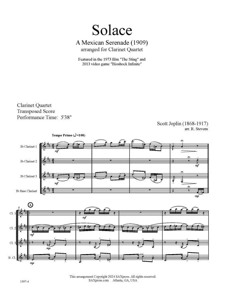 1397-4CL JOPLIN Solace_Page_05 Solace - A Mexican Serenade - Clarinet Quartet