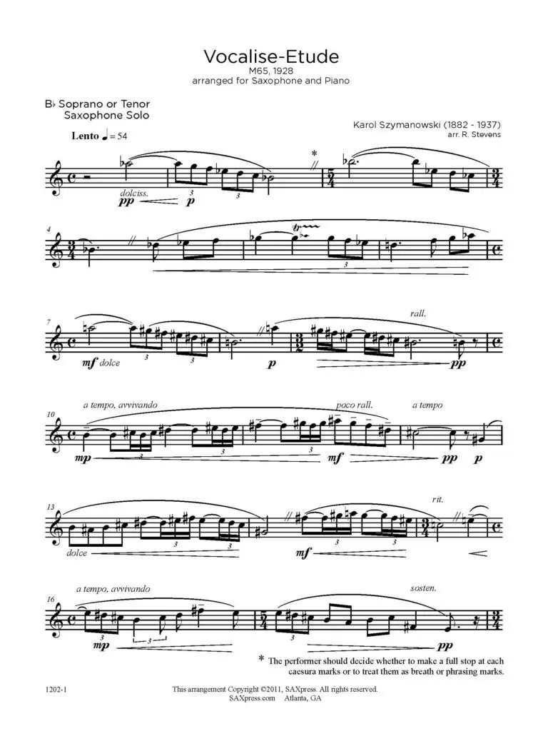 1202-1 SZYMANOWSKI Vocalise Etude 02 B flat Sax Solo_Page_2 Vocalise Etude (Szymanowski)