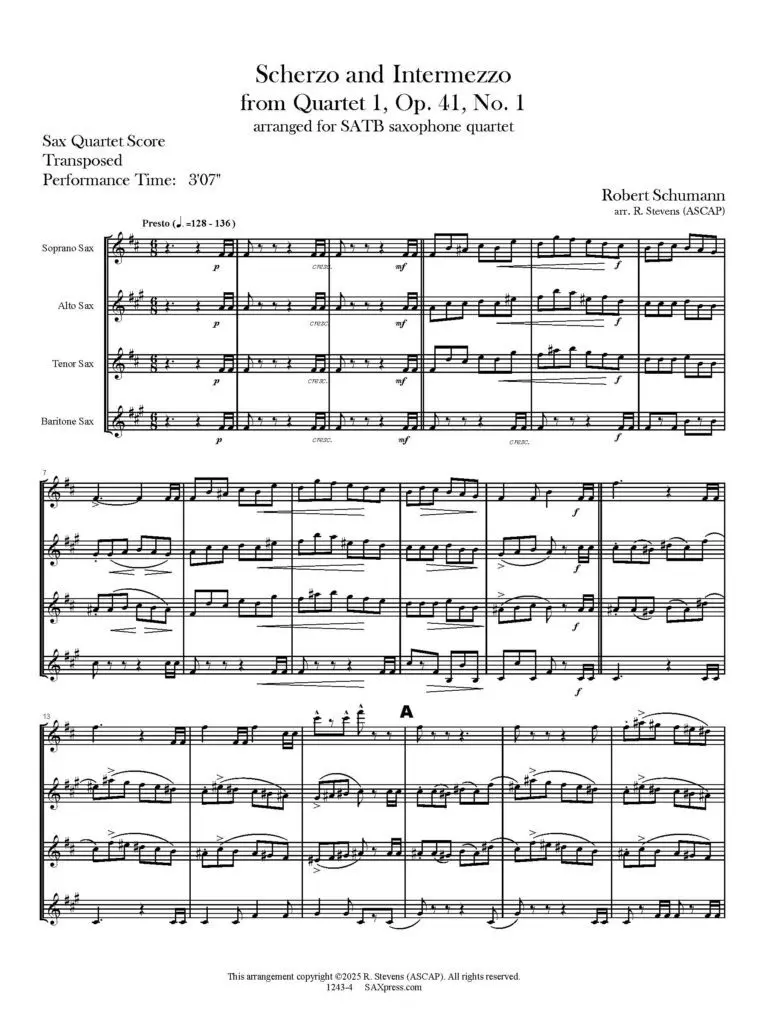 1243-4sx SCHUMANN R - Scherzo and Intermezzo - 00 - Score - SAX QUARTET_Page_05 Scherzo and Intermezzo | Saxophone Quartet