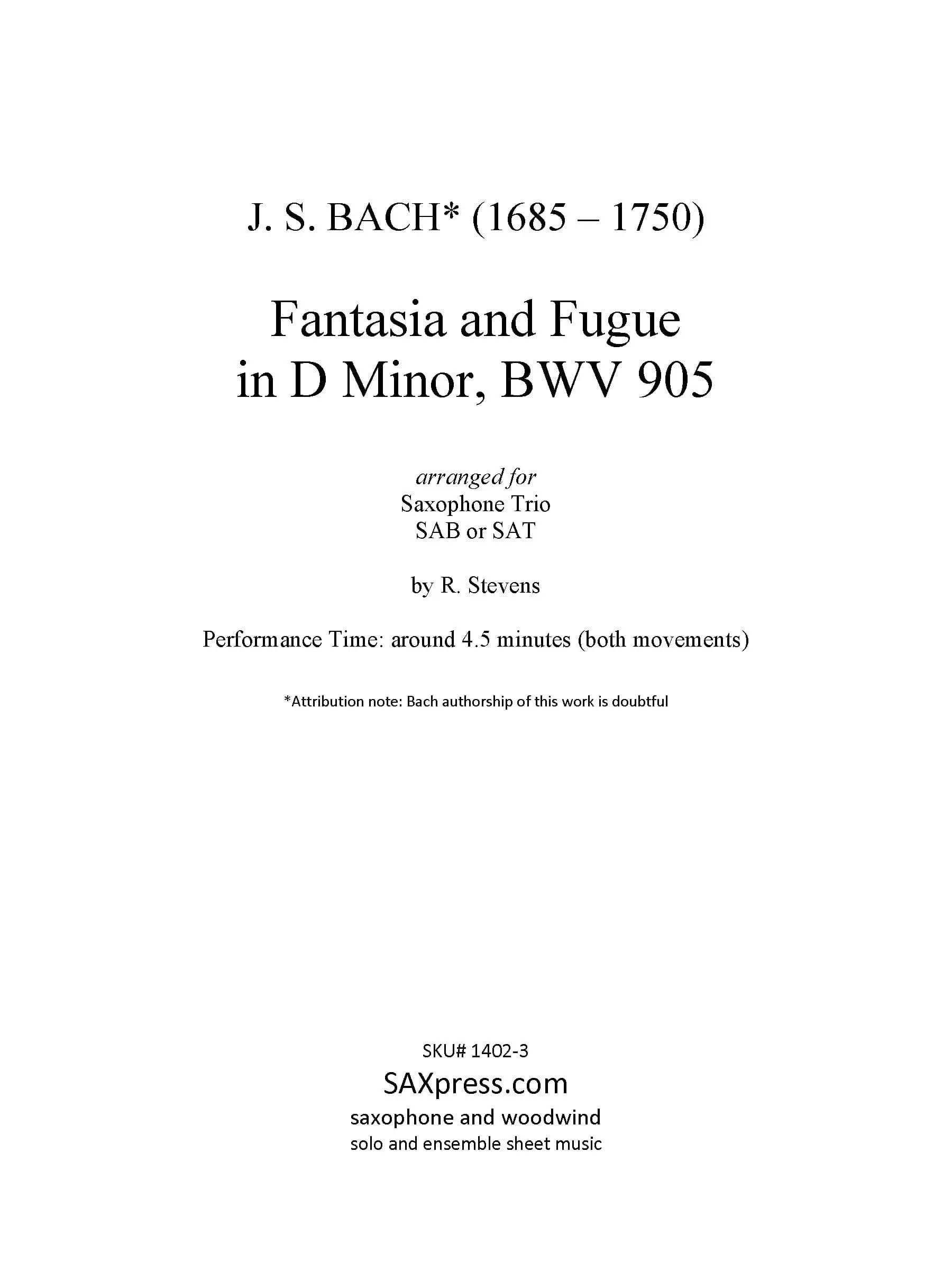 Fantasie and Fugue in D Minor, BWV 905 - Image 2