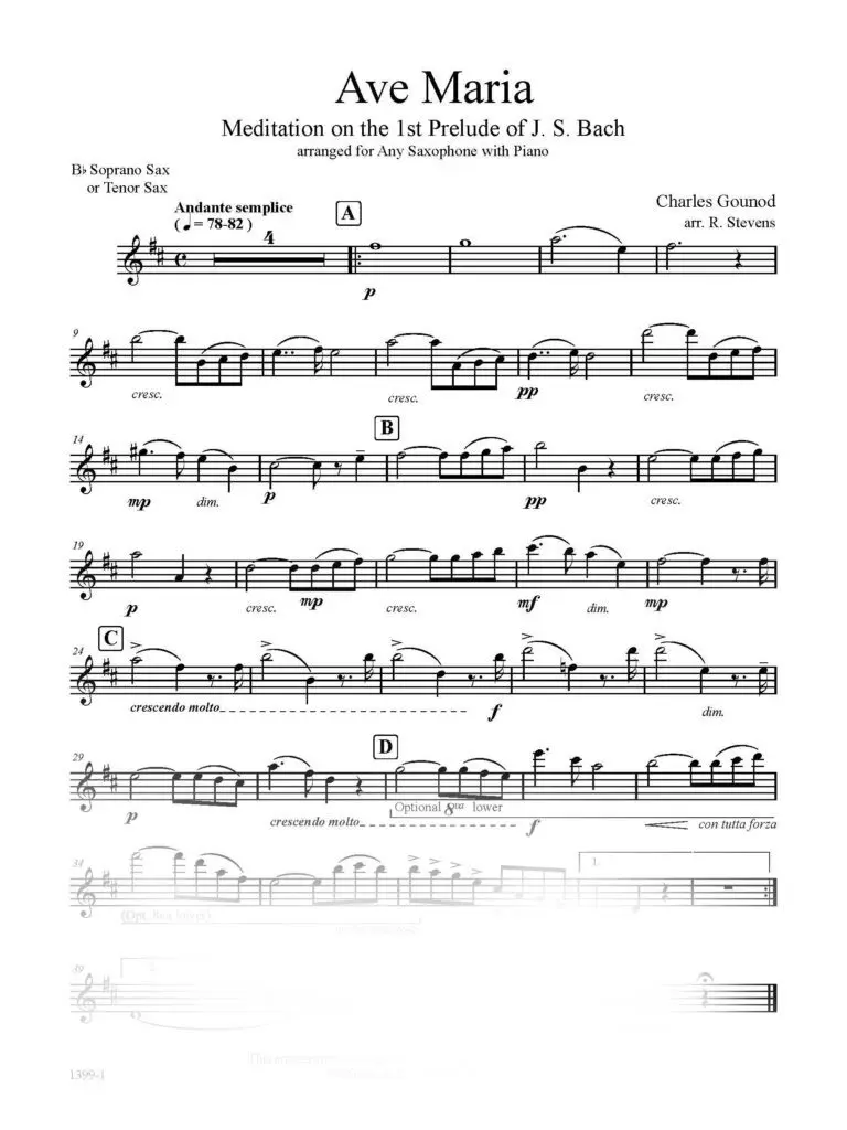 SAMPLE Soprano or Tenor Sax Solo part 1399-1-GOUNOD-Ave-Maria Ave Maria - Bach/Gounod