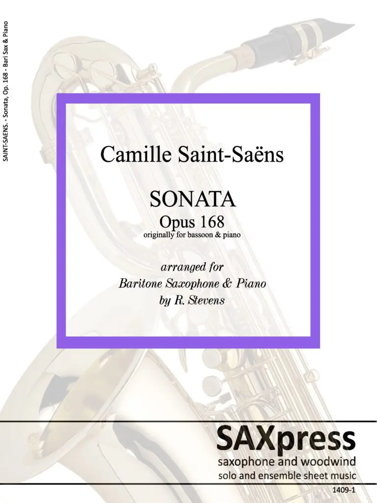 1409-1 SAINT-SAENS - Sonata Op 168_Page_01 Sonata Op 168 by Saint Saens arranged for bari sax and piano. Front Cover