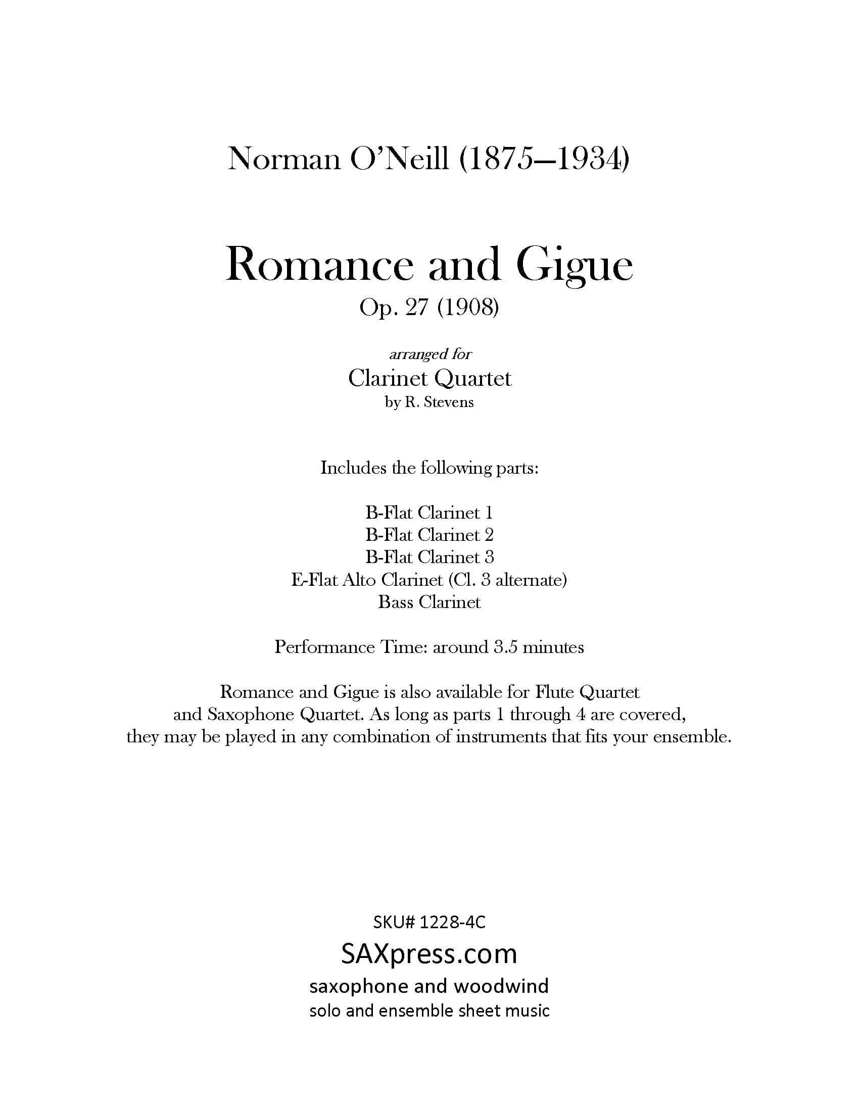Romance and Gigue | Clarinet Quartet - Image 2