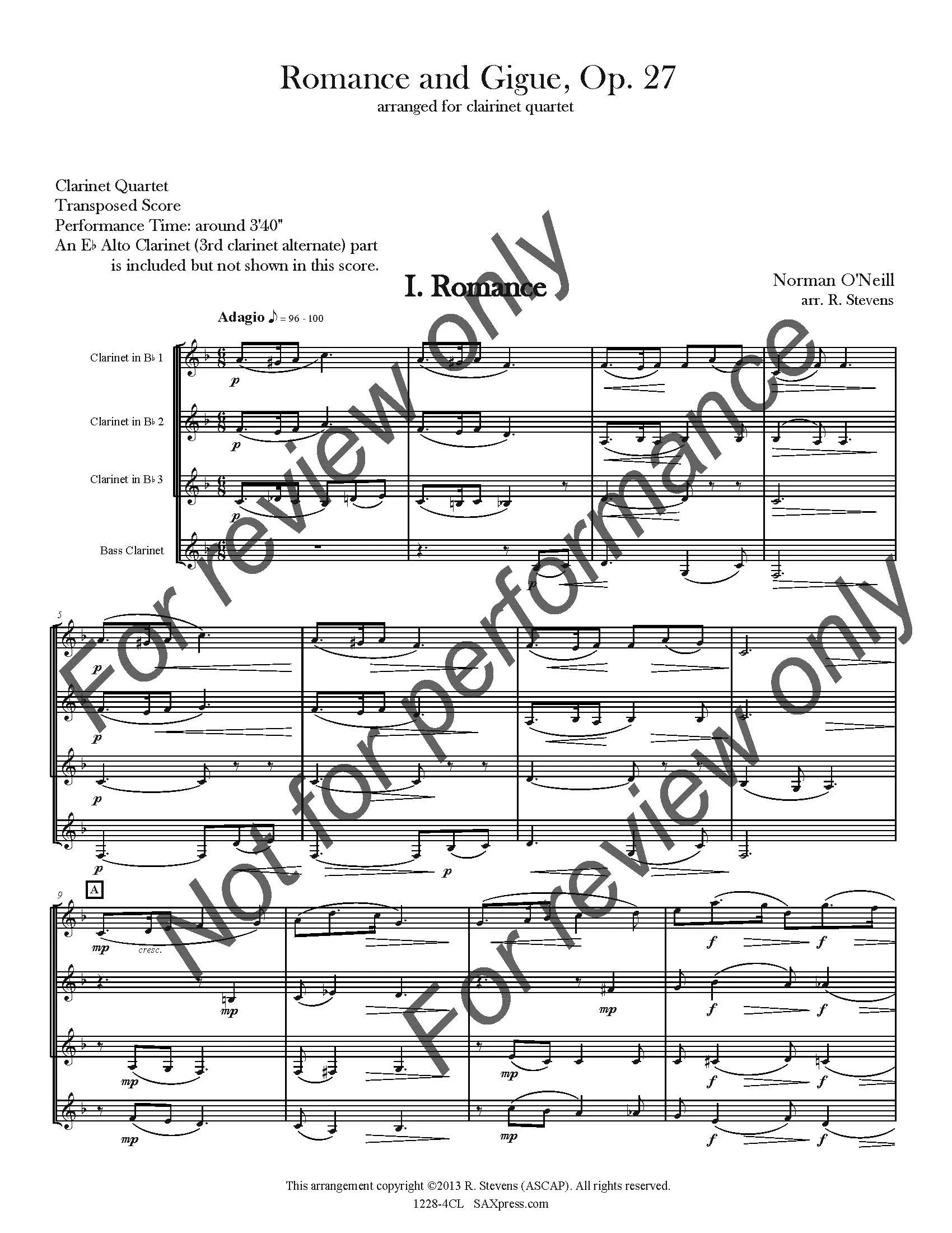 Romance and Gigue | Clarinet Quartet - Image 3