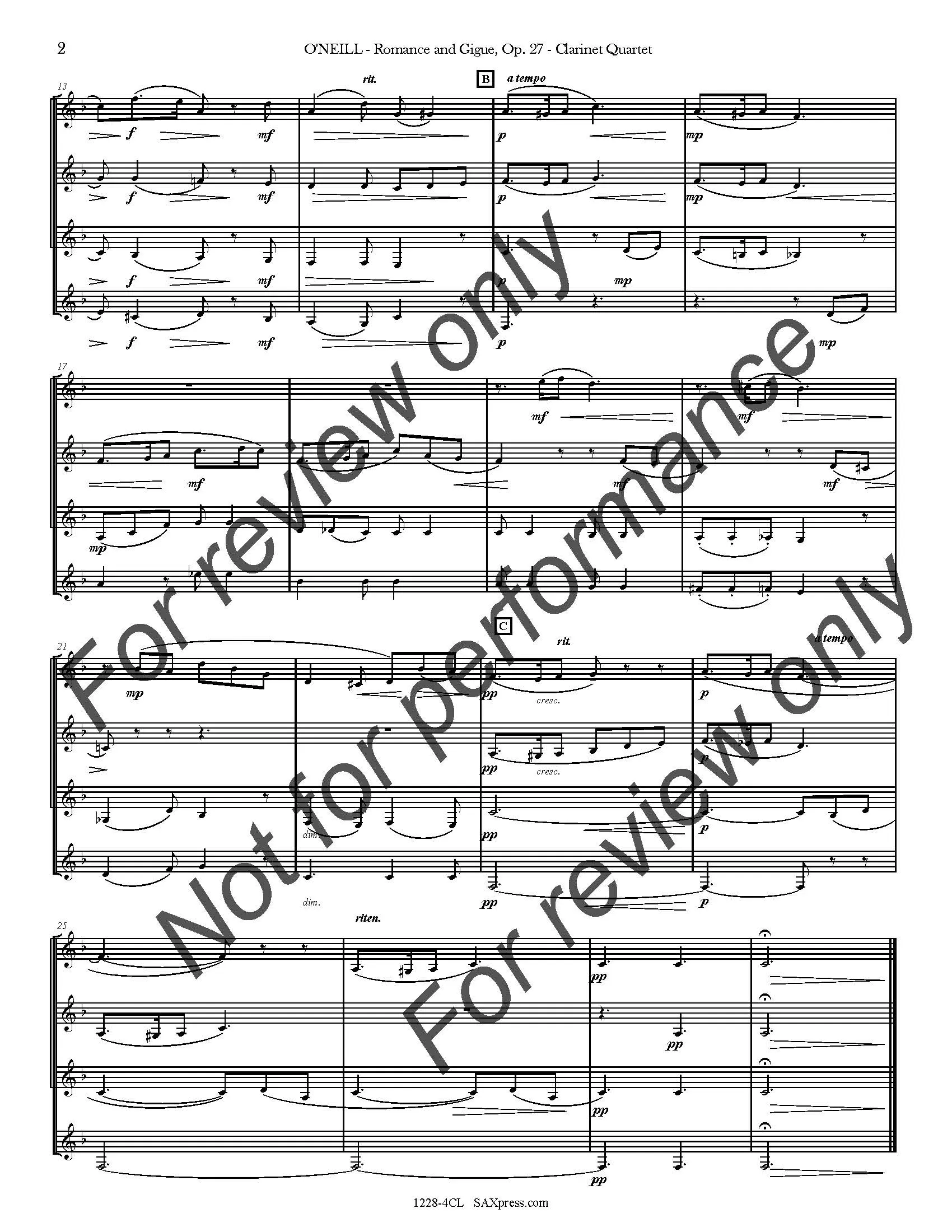 Romance and Gigue | Clarinet Quartet - Image 4