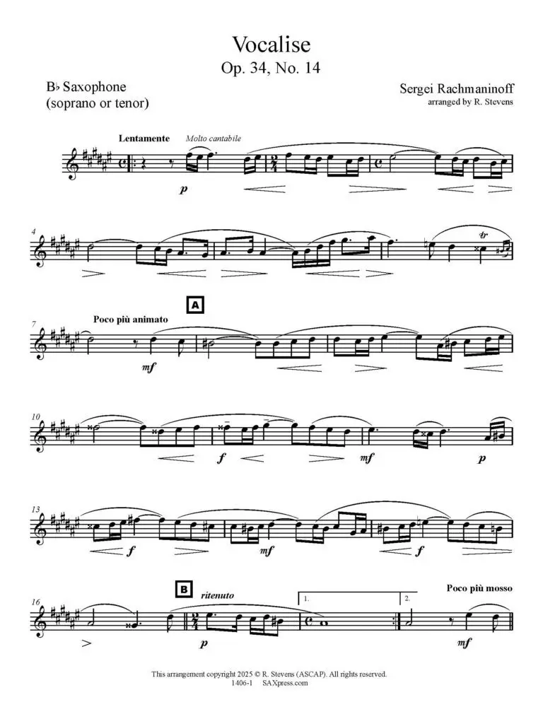 1406-1 RACHMANINOFF - Vocalise - Sample -_Page_14 Vocalise Saxophone Solo