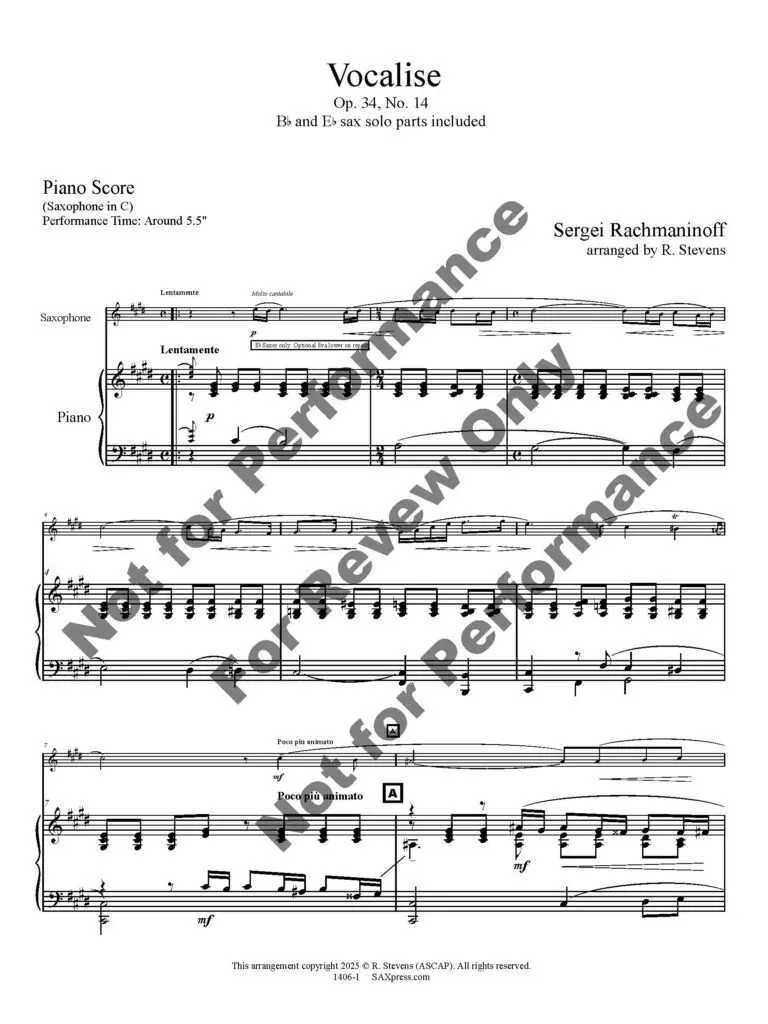 1406-1 RACHMANINOFF - Vocalise _Page_04 Vocalise Saxophone Solo