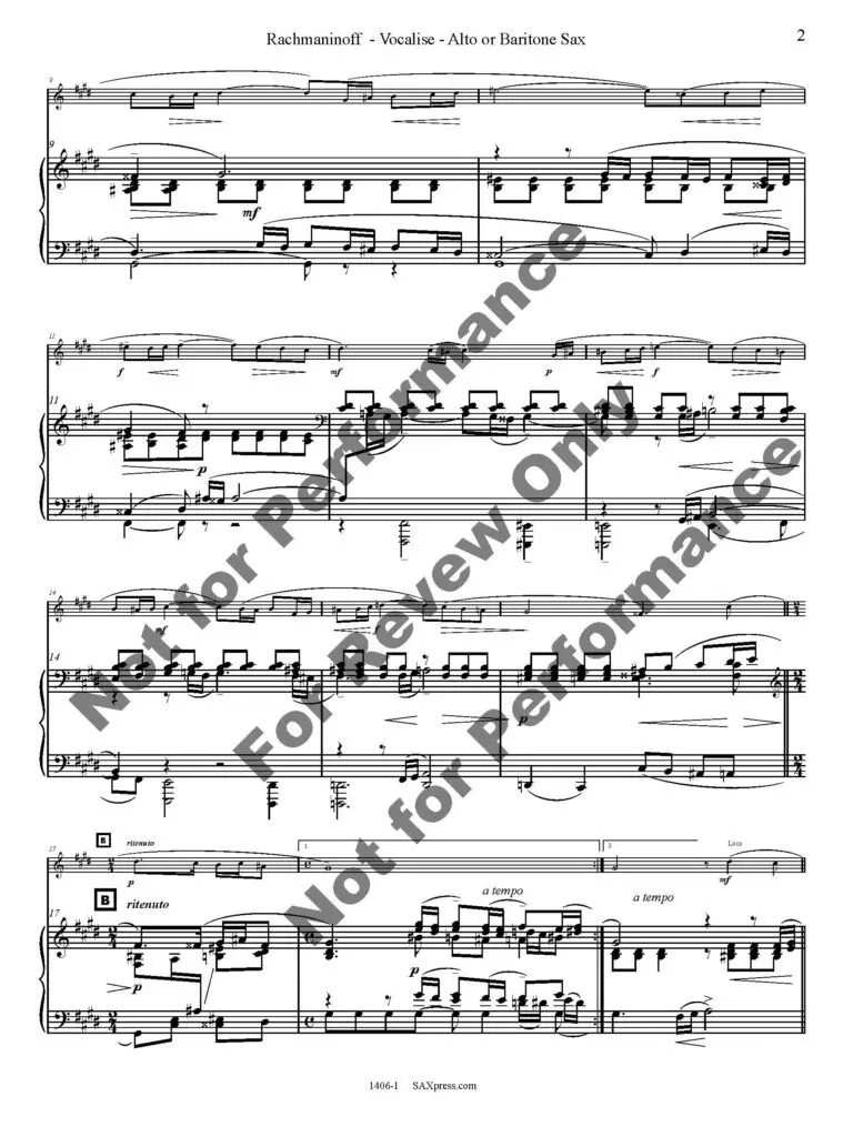 1406-1 RACHMANINOFF - Vocalise _Page_05 Vocalise Saxophone Solo
