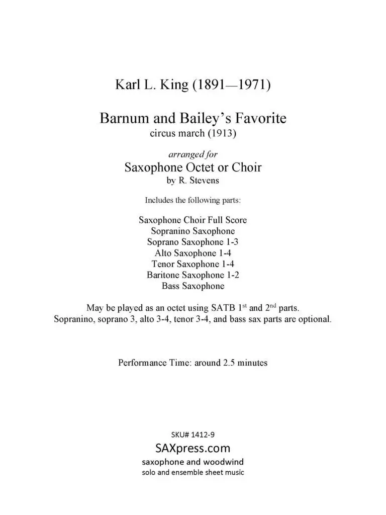 1412-9 - KING - Barnum and Baileys Favorite - Sax Choir - sample_Page_02 Barnum and Bailey's Favorite