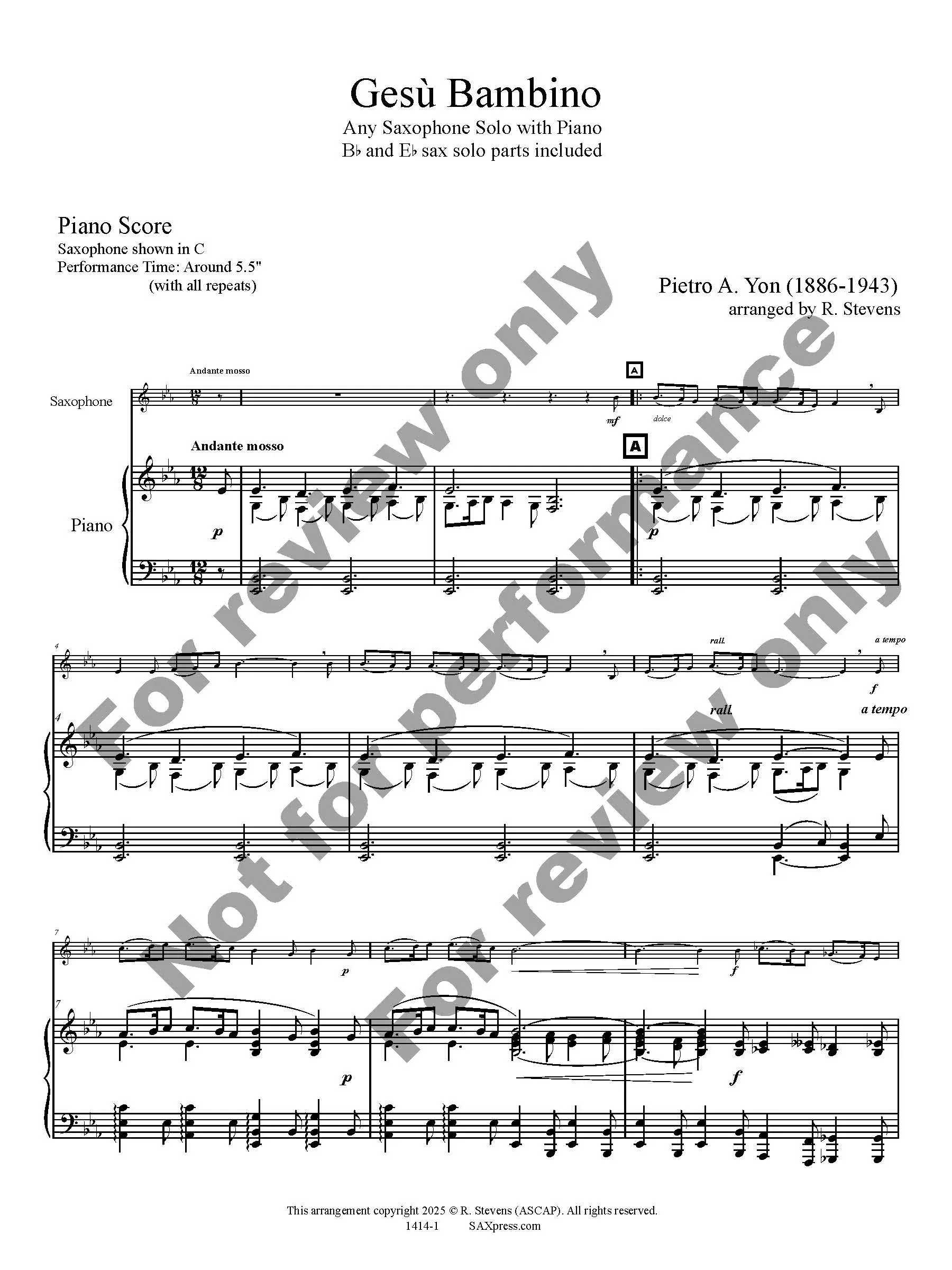 Gesu Bambino - Any Sax Solo with Piano - Image 2