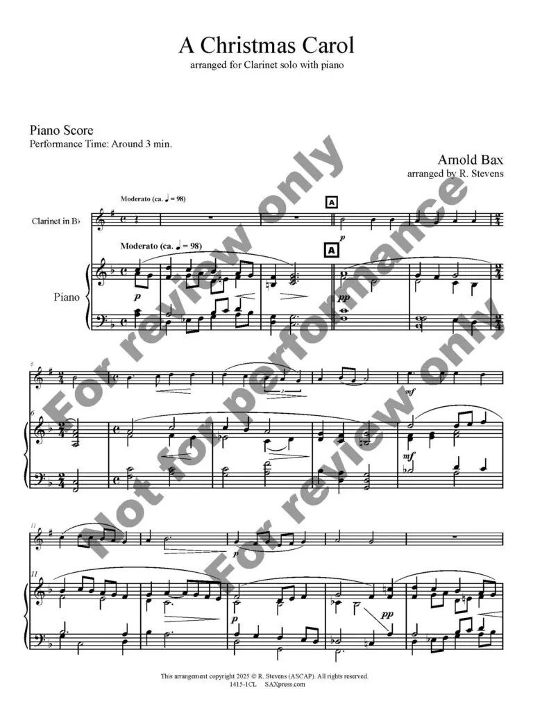 1415-1CL - BAX - A Christmas Carol - 00 - SCORE - Cl Solo w. Piano_Page_05 A Christmas Carol | Clarinet Solo